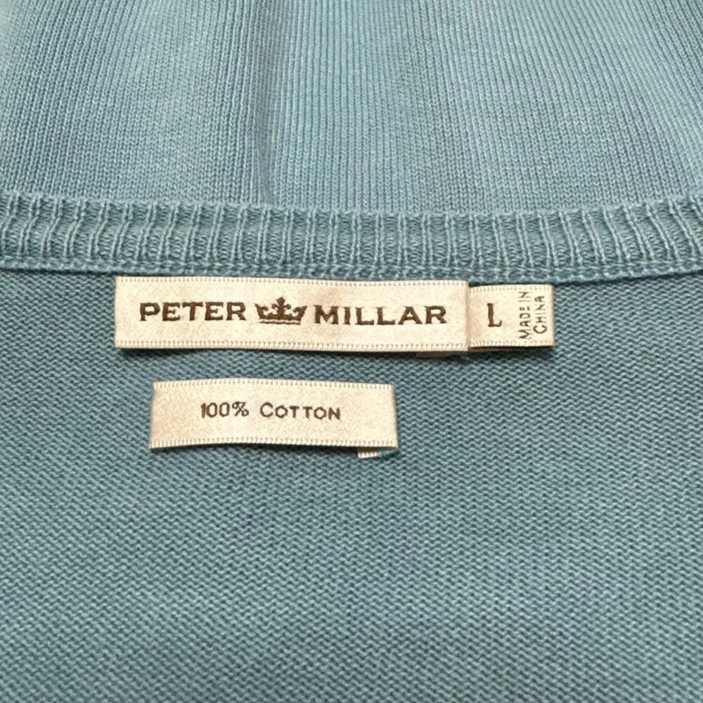 Peter Miller Large 100% Cotton Light Blue V-neck Long Sleeve Sweater Ribbed Hem